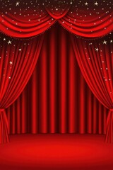 Radiant Red Curtain Stage with Sparkling Stars