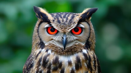 Obraz premium Majestic owl with striking red eyes and beautiful feathers. Perfect for wildlife enthusiasts and nature lovers.