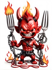 Cartoon Zombie Devil Warrior with Flaming Skull Face and Evil Armor Charging into Battle