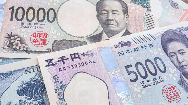 Close up of New Japanese Yen bank note (1000yen, 5000yen and 10000yen), Tokyo, Japan 2024 Sep.1