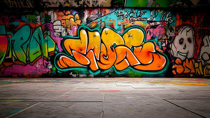 Graffiti Wall with Colorful Sprays and Tags