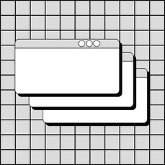 PC user interface from the 90s. Retro style. Nostalgic icons and windows. Old design. Vector illustration black and white