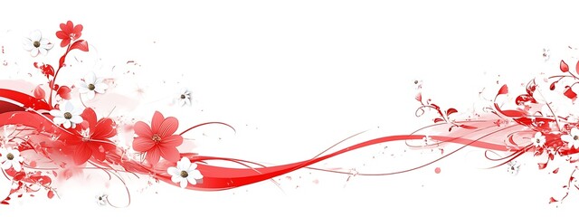  Red and white border design with ribbons, daisies, and decorative elements for the design of a blank letterhead in vector style on a white background design 