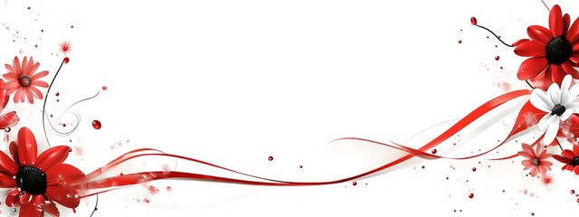  Red and white border design with ribbons, daisies, and decorative elements for the design of a blank letterhead in vector style on a white background design 