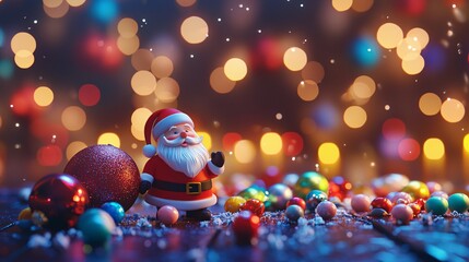 Fototapeta premium Festive Ornaments and Santa Holiday Scene