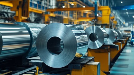 Fototapeta premium Aluminium coil and sheet on industrial machinery. 