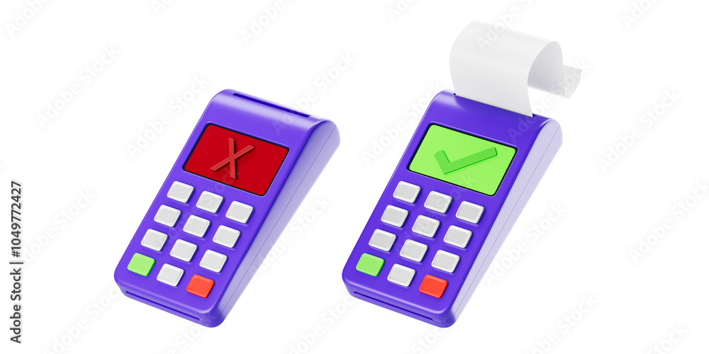Aufkleber two payment terminals shown with approval and decline signs, isolated on a white background. concept