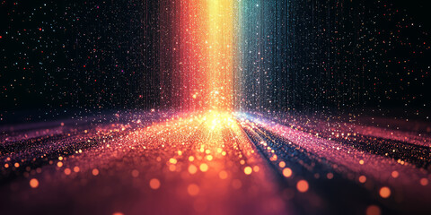 A vertical digital pipeline descending straight down, glowing against the black background.