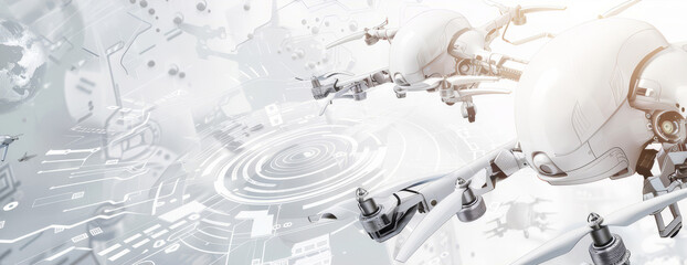 Abstract grey and white background with futuristic technical elements.
