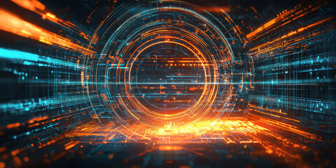 An innovative technological background with pulsating lines and a central circle suggesting connection.