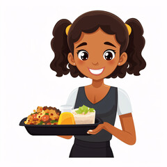Smiling Black Girl Serving Delicious Food Tray