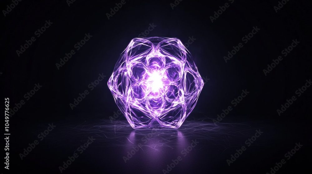 Poster glowing purple energy sphere emits vibrant light in dark environment, creating mystical and captivat