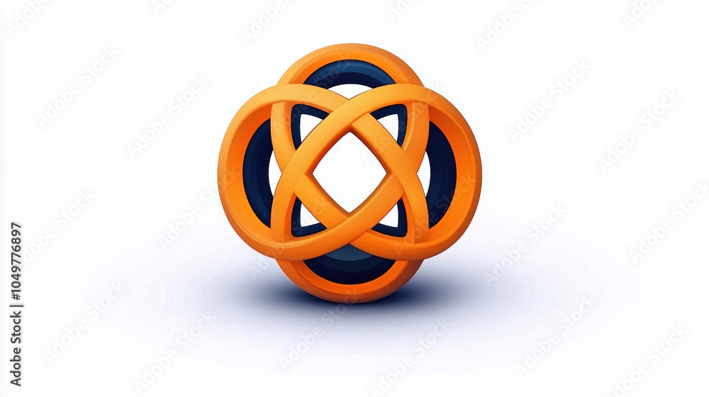 Poster this features abstract design with intertwined shapes in orange and blue, creating modern and dynami
