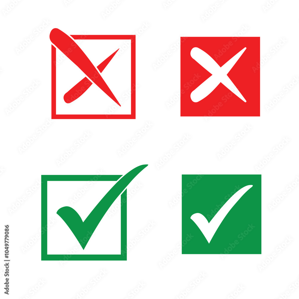 Poster green check mark and red cross icon set in circle and square. tick & cross icon button set. yes or n