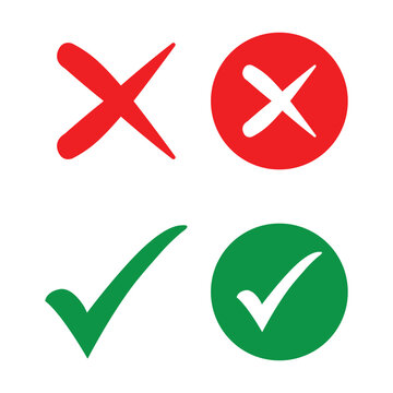 checkmark and X mark icon. check and uncheck icon vector. validation icon vector.  check mark and cross, vector icons