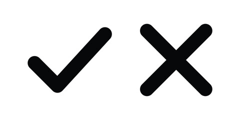 Check marks & cross mark icon,  symbol. Tick and Cross sign elements. X and OK symbol icons check boxes.