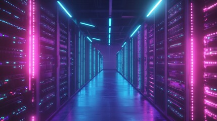 Fototapeta premium Server Room Neon Lights.