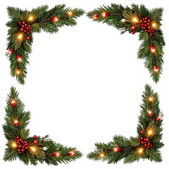 Christmas frame with fir branches, cones, and decorations for a festive holiday design