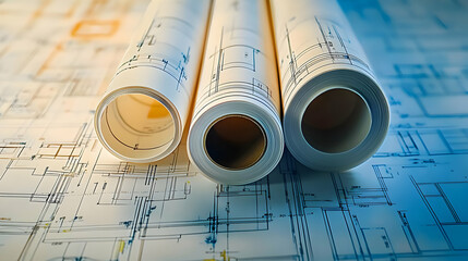 Construction Blueprints and Rolled Plans on Surface