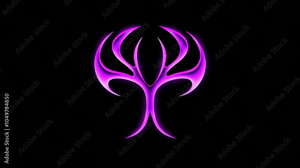 Poster this features stylized tree design with vibrant purple color against black background, creating stri