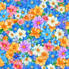 Colorful Flowers on Blue Background