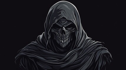 Shadowy skull figure with deep hood and glowing eye effect