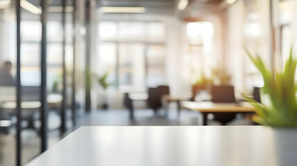 Modern Office Interior with Blurred Background and Table