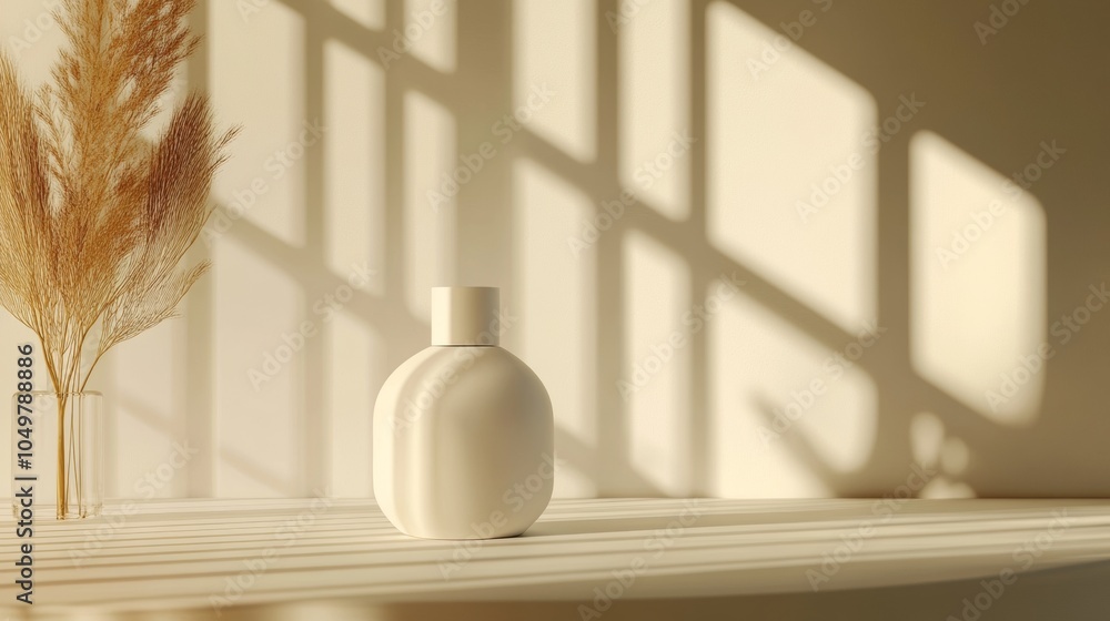 Poster a white vase sits on a table in front of a window