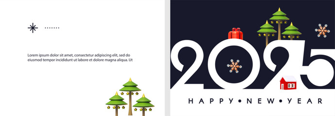 Happy New 2025 Year card template. 3D and paper design. Season winter offer