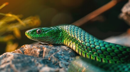 Fototapeta premium Very fierce and dangerous green snake looks beautiful
