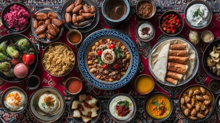 Fototapeta premium Eastern Breakfast with Fresh Ingredients in Natural Light