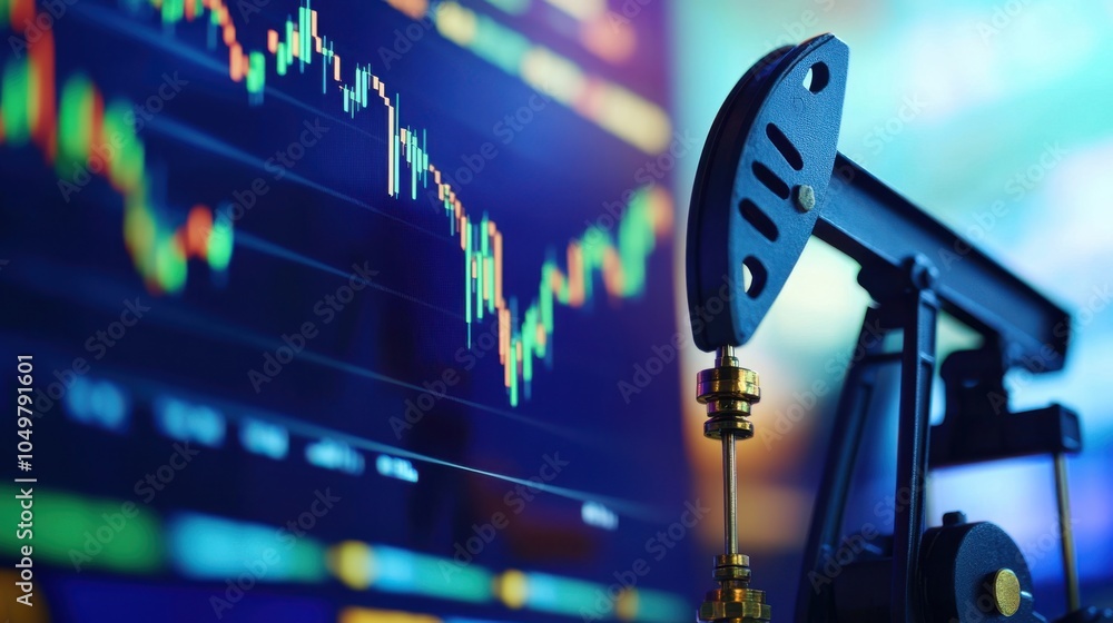 Poster a close-up of a computer screen showing live oil prices fluctuating on a trading platform.