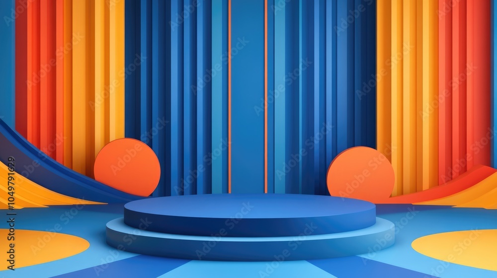 Poster modern geometric showcase. abstract product display on colorful round platform