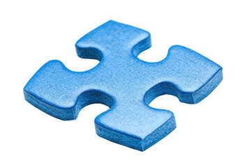 Obraz premium Single blue jigsaw puzzle piece isolated on transparent background. symbolizing problem-solving, connection, and teamwork in a visual concept.
