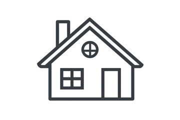 Fototapeta premium Simple black and white line drawing of a house icon, representing home, real estate, and architecture. Ideal for design and construction themes.