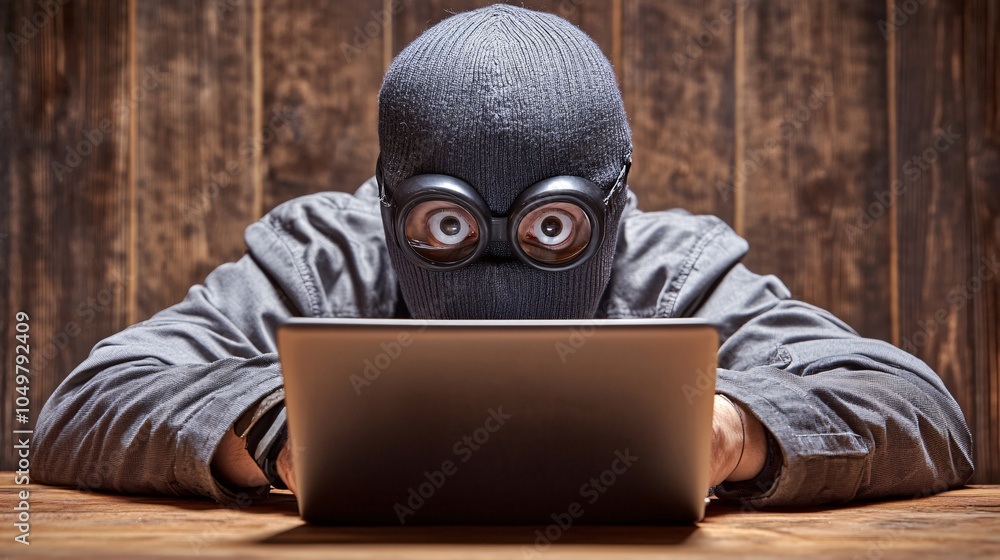 Poster Online shopper concerned about personal data theft while checking out on a secure website Stock Photo with side copy space