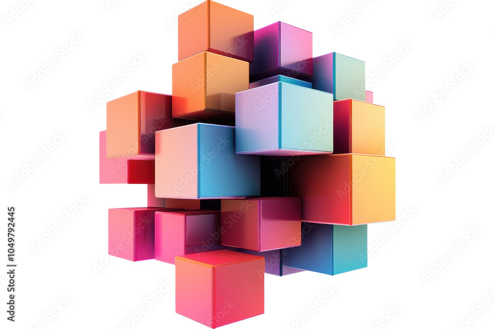 Poster vibrant 3d geometric structure of colorful cubes, displaying modern abstract design concepts in vivi