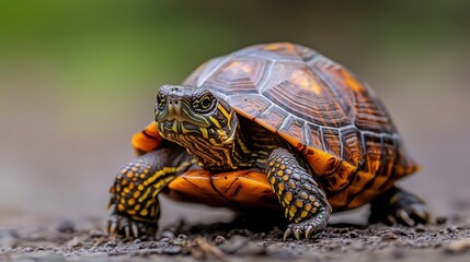 Obraz premium Close-up Portrait of a Turtle with a Vibrant Shell