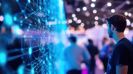 A close-up of Israeli tech startups presenting their innovations at a trade show in Tel Aviv.