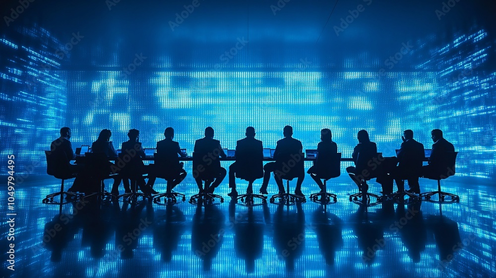 Aufkleber business leaders discussing the implementation of new cybersecurity protocols in an office meeting s