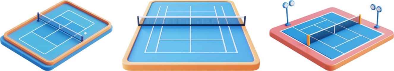 Set of Tennis court 3D cartoon png on transparent background , cut out