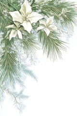 Obraz premium Festive Pine Branches with White Poinsettia Flowers