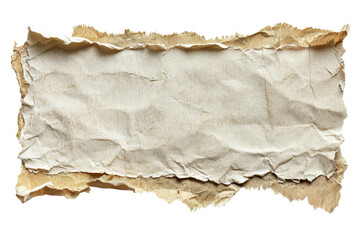 Vintage torn paper with rough, crumpled edges against a transparent background, perfect for design projects or creative textures.