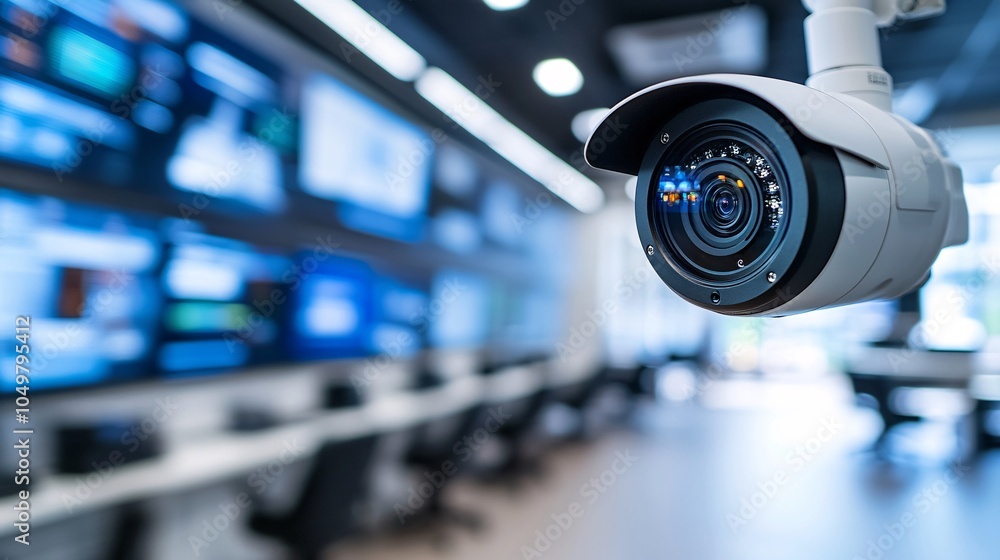 Poster Highly secure data center with biometric access and surveillance cameras monitoring the room Stock Photo with side copy space