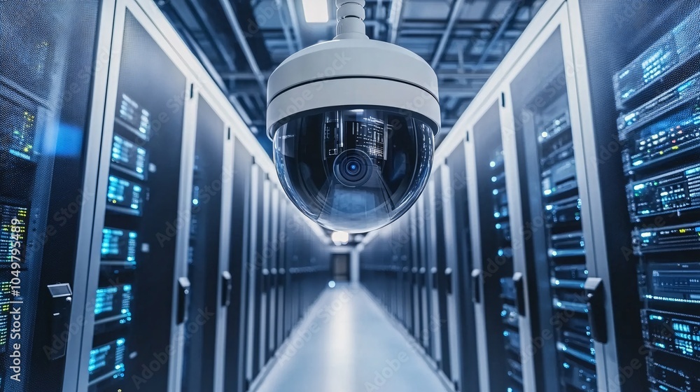 Aufkleber Highly secure data center with biometric access and surveillance cameras monitoring the room Stock Photo with side copy space