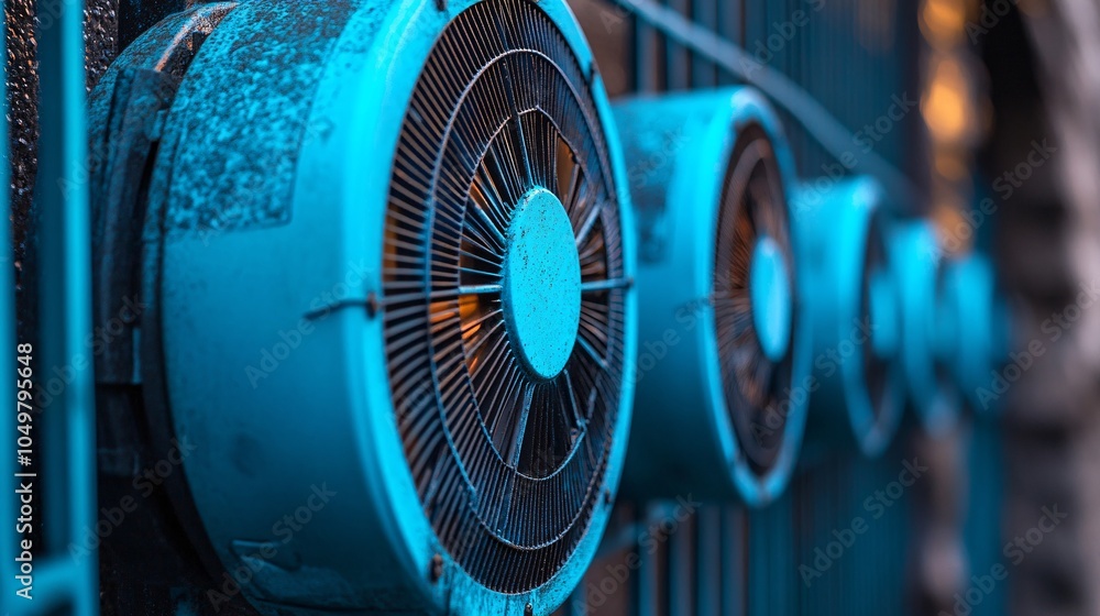 Poster Cooling systems and power backup units in a data center to maintain optimal server performance Stock Photo with side copy space
