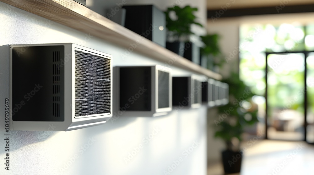 Poster Cooling systems and power backup units in a data center to maintain optimal server performance Stock Photo with side copy space