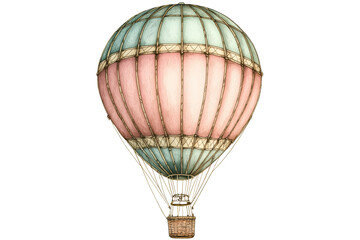 Obraz premium Vintage hot air balloon illustration with pastel colors, evoking adventure and nostalgia in a whimsical, steampunk design style.