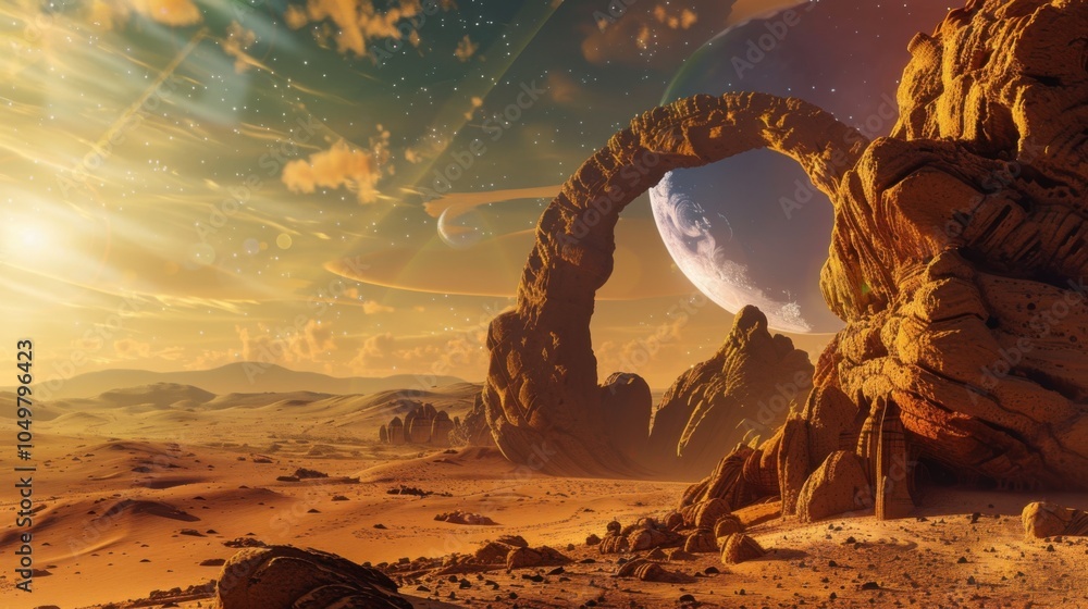 Poster a mesmerizing shot of a remote desert sand dune with surreal, wind-sculpted patterns and a rare, viv