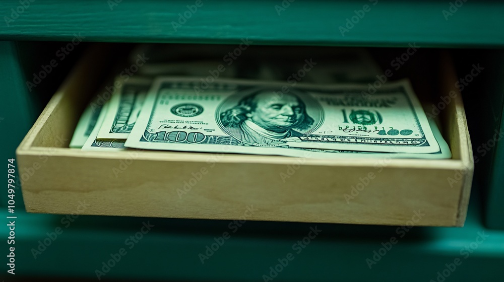 Poster secretive business deal with cash exchange under a table in a formal office setting stock photo with